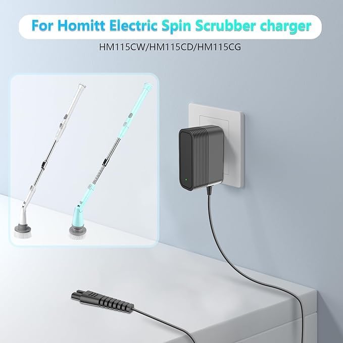 9V Charger for Electric Spin Scrubber Compatible with Homitt，LABIGO， kHelfer Electric Spin Scrubber Adapter Power Cord