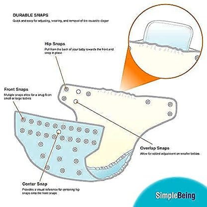 Simple Being Reusable Cloth Diapers, Double Gusset, One Size Adjustable, Washable Soft Absorbent, Waterproof Cover, Eco-Friendly Unisex Baby Girl Boy, six 4-Layers Microfiber Inserts (Space)