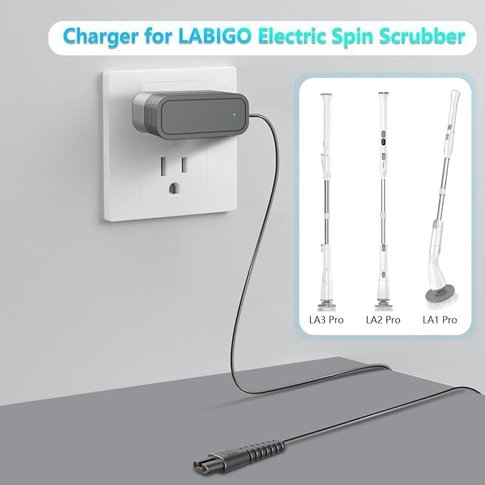 9V Charger for Electric Spin Scrubber Compatible with Homitt，LABIGO， kHelfer Electric Spin Scrubber Adapter Power Cord