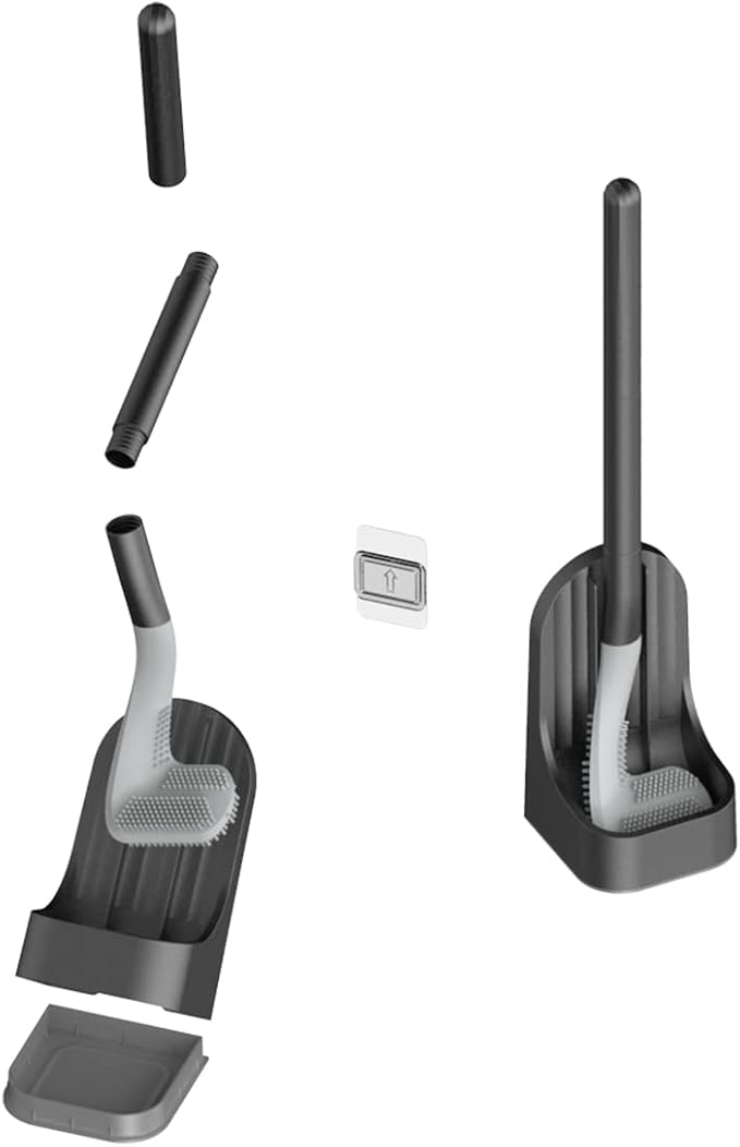 Toilet Brush, Long Handle Golf Toilet Brush with Holder 360° Deep Cleaning Flexible Silicone Toilet Cleaner Brush Wall Mounted for Bathroom (Black)