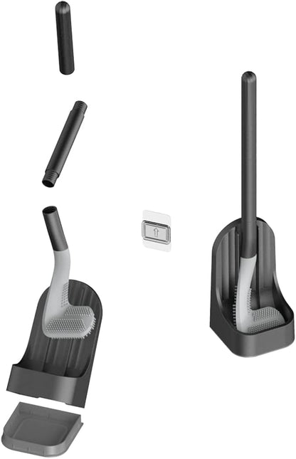 Toilet Brush, Long Handle Golf Toilet Brush with Holder 360° Deep Cleaning Flexible Silicone Toilet Cleaner Brush Wall Mounted for Bathroom (Black)