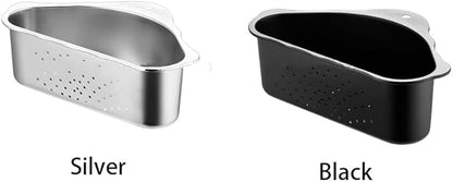Triangle Sink Drainer Basket, Stainless Steel Triangular Sink Drain Shelf, Suction Cup Triangular Filter Drain Basket Kitchen Sinks Corner for Filter Food Waste and Washing Fruit(Color:Black)