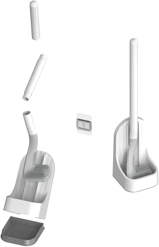 Toilet Brush, Long Handle Golf Toilet Brush with Holder 360° Deep Cleaning Flexible Silicone Toilet Cleaner Brush Wall Mounted for Bathroom (White)