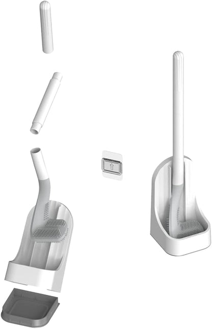 Toilet Brush, Long Handle Golf Toilet Brush with Holder 360° Deep Cleaning Flexible Silicone Toilet Cleaner Brush Wall Mounted for Bathroom (White)