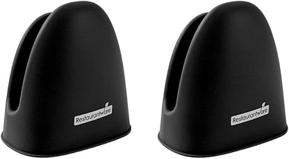 Restaurantware Comfy Grip 4.3 x 3.5 x 4.2 Inch Mini Oven Mitt Pot Holders 1 Food-Grade Finger Mitt Set - 2-Piece Set Oven-Ready Up To 446F Black Silicone Pinch Mitts Ribbed Texture Dishwashable