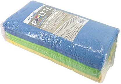 POLYTE Microfiber Cleaning Towel (16x24 in, 18 Pack, Blue,Green,Yellow)