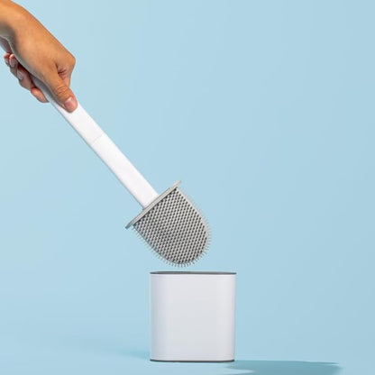Silicone Toilet Bowl Brush with Holder, White, Quick-Dry Design