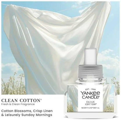Yankee Candle ScentPlug Refill for Plug in Air Fresheners, Scented Oil Refills, Long Lasting Home Fragrance, Clean Cotton (Pack of 4)