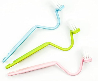 6PCS V Shaped Plastic Toilet Brush Curved Handle Hygiene Cleaning Brush 7.87x0.79 Inches 2 Each in Pink Green Blue Used for Bathroom Kitchen Corner Edges