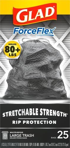 Glad ForceFlex Heavy Duty Large Trash Bags, Hold 80+ lb, 30 Gal, 25 Ct (Package May Vary) (Pack of 2)
