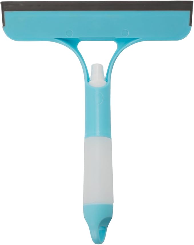 3-in-1 Spray Window Squeegee Cleaner, Window Squeegee with Spray Bottle, Blue Glass Cleaning Tool for Shower Door, Mirrors, Car Windows, Windshield & Home Glass Surfaces