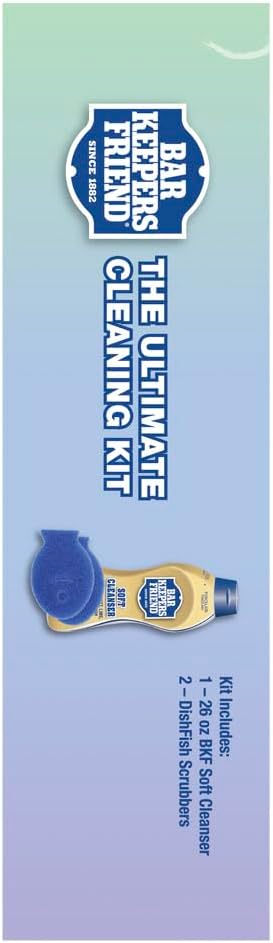 Bar Keepers Friend Ultimate Cleaning Kit | Soft Cleanser Liquid (26 OZ) & Two DishFish Scrubbers | Multipurpose, Stainless Steel, Rust, Soft Cleaner with Heavy Duty Non Scratch DishFish Scrubbers