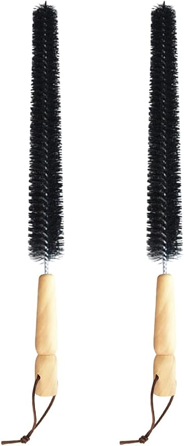 2pcs Radiator Brush, 40cm Long Reach Radiators Duster with Wooden Handle, Flexible Refrigerator Coil Brush Radiators Cleaner with Hanging Hook for Dryer Lint Vent Cleaning