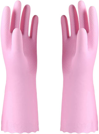 Alimat PluS 1 Pack Reusable Cleaning Gloves Latex Free (Medium), Dishwashing Gloves with Cotton Flock Liner and Embossed Palm, Waterproof Household Gloves for Laundry, Gardening(Pink)