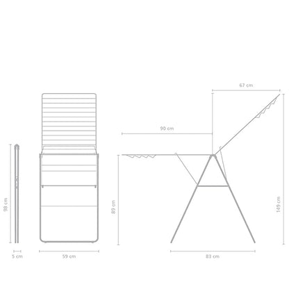 Brabantia HangOn Clothes Drying Rack | 82ft (25m) | Metallic Gray | Large Indoor Clothes Airer Laundry Stand with 2 Fold-Out Wings & Hanger Hooks, Folds Flat | Fits 2 Full Loads