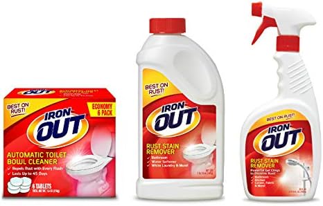 Iron Out Rust Stain Remover Automatic Toilet Bowl Cleaner Tablets, Powerful Gel Spray and Powder