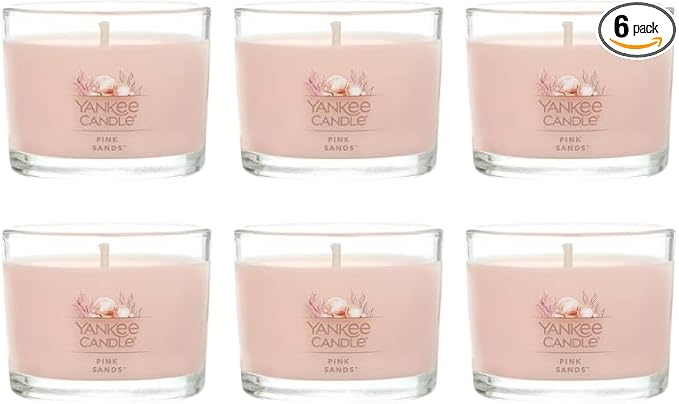Yankee Candle Mini Jar Scented Candle, Small Single Wick Candle for Home Fragrance, Long Lasting Burn, Pink Sands (Pack of 6)