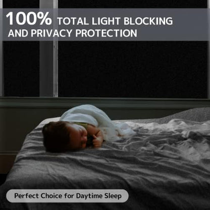 KESPEN Total Silk Blackout Window Film Privacy Static Cling, 100% Light Blocking Anti-UV Room Darkening Opaque Glass Tint, Heat Control Reusable Door Cover for Day Sleeping,35.4 Inch X 8.2 Feet