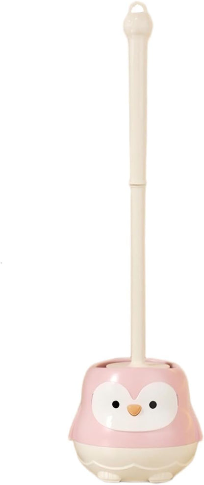 Penguin Toilet Brush and Holder Set - Cute Cartoon Long Handle Bathroom Cleaning Brush for Effective Home Use(Pink)