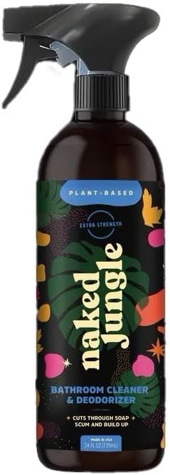 Naked Jungle Plant-Based Bathroom Cleaner and Deodorizer, Extra Strength Shower Cleaner Spray, Toilet Bowl Cleaner, Vegan Formula, No Artificial Fragrances, 24oz