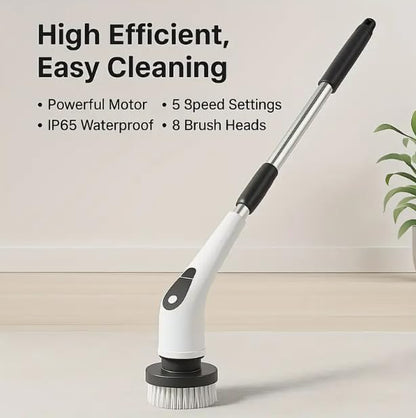 HomeBeyond Electric Spin Scrubber, 5-Speed Power Spin Cleaner with 8 Replaceable Brush Heads, IPX7 Waterproof, Adjustable Extension Handle, Large Battery for Bathroom, Shower, Tile, and Floor Cleaning