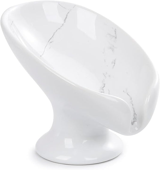 Small Soap Dish, Self Draining Bar Soap Holder for Bathroom Sink, Leaf Shaped Drainage Ceramic with Marble-Pattern Finish, Decorative Soap Dish, No Suction Cup, ANTIS'S HOME
