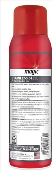 Magic Stainless Steel Cleaner & Polish Spray 17 oz Bundle with Microfiber Cloth - Foaming Formula for Easy Cleaning of Appliances, Sinks, and Chrome Surfaces - (2 Items)