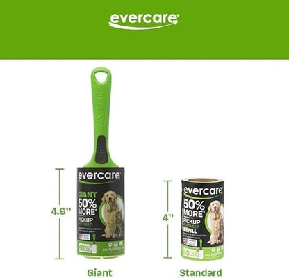 Evercare Lint Roller Pet Hair Remover Giant 60 Layers Per Roll, Green