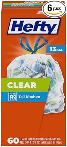 Hefty Clear Trash Bags,Clear,13 Gallon,60 Count (Pack of 6)