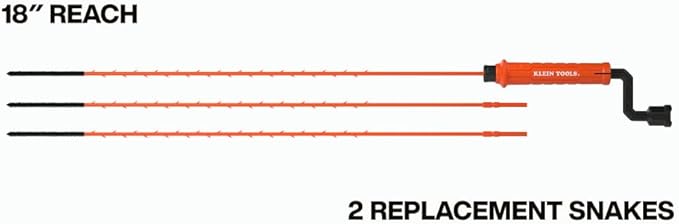 Klein Tools 53020 Drain Snake Auger Hair Clog Removal Tool, 3-Pack, Hair Clog Remover, Quick Release Collar for Hands-Free Disposal, 18-Inch Reach, 360-Degree Pivot Handle