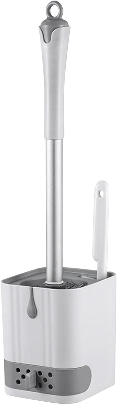 Toilet Bowl Brush and Holder,Toilet Brush with Crevice Cleaning Brushes,No Dead Corner Clean Wall Mounted Compact Toilets Brushes Set,Durable Bristles for Bathroom,RV(White Grey)