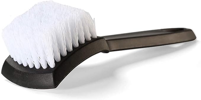 8.5” Nylon Tire Brush, Stiff Bristle Wheel Cleaning Tool, Car Floormat Scrub Brushes, Long Handled Detail Brush for Auto Detailing, Heavy Duty Nifty Interior Carpet (White)