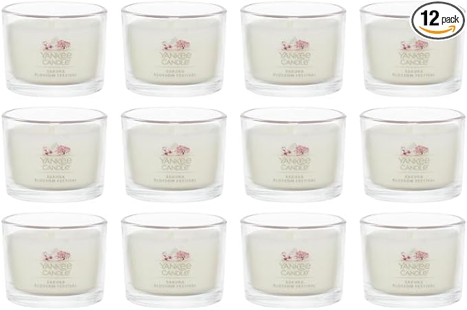Yankee Candle Mini Jar, Sakura Blossom Festival Scented Candles, Premium Soy Wax Blend for Long Lasting Home Fragrance and Stress Relief, Gift Set for Women and Men, 1.3 Ounce (Pack of 12)
