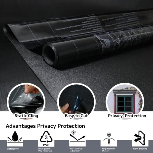 KESPEN Total Blackout Window Film Privacy Static Cling 100% Light Blocking Room Darkening Window Cover Heat Control Anti-UV Glass Sticker Window Tint for Home with Grid Line, 17.5 Inch X 16.4 Feet