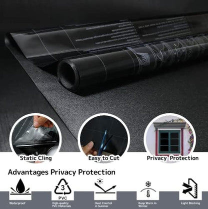 KESPEN Total Blackout Window Film Privacy Static Cling 100% Light Blocking Room Darkening Window Cover Heat Control Anti-UV Glass Sticker Window Tint for Home with Grid Line, 17.5 Inch X 16.4 Feet