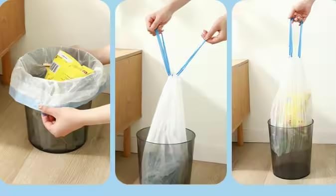 Disposable Durable Trash Bags, 4 Gallon Capacity, 45x50cm, Small to Medium Size, for Office Kitchen Bathroom, Drawstring (150)