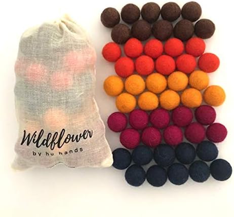 Happy Harvest Wool Felt Balls - 100% Handmade Pom Poms - (50) Pure New Zealand Wool Felt Balls - DIY Pompoms - Approximately 1" Size - Drawstring Muslin Bag