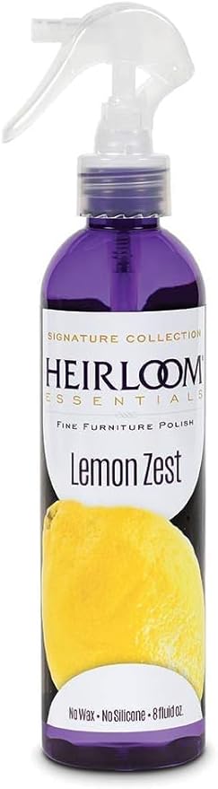Heirloom Essentials Fine Furniture Polish Spray, Wood Floor Polish Safe for Hardwood, Glass & Metal, Wood Furniture Cleaner Spray Bottle for Dusting, No Silicone, No Wax, No Ammonia (Lemon Zest, 8 oz)
