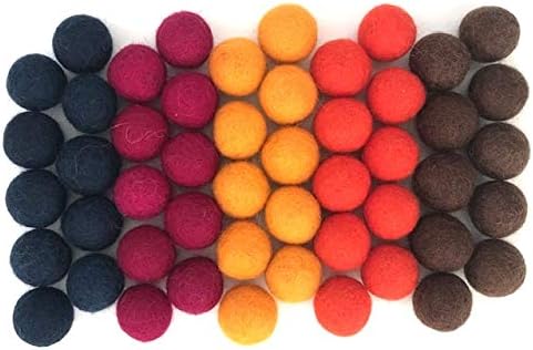 Happy Harvest Wool Felt Balls - 100% Handmade Pom Poms - (50) Pure New Zealand Wool Felt Balls - DIY Pompoms - Approximately 1" Size - Drawstring Muslin Bag