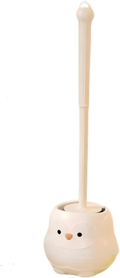Penguin Toilet Brush and Holder Set - Cute Cartoon Long Handle Bathroom Cleaning Brush for Effective Home Use(White)
