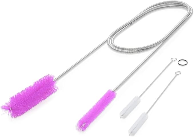 Flexible Drain Cleaning Brush (72" Long) for Drains, Bottles, Bathroom Sink, Bathtub, Shower, and Kitchen Sink, Heavy-Duty Double Ended Nylon with Elastic Hose, Bathroom Essentials, Purple