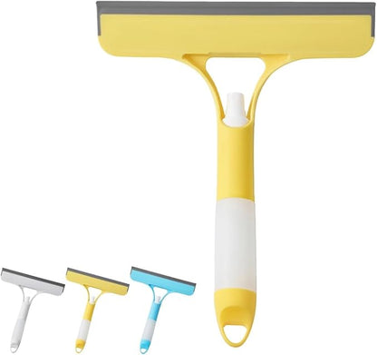 3 in 1 Window Cleaner Tool with Built-in Spray Bottle, Squeegee and Brush - 2026 New for Shower Glass, Mirrors, Car Windows (Yellow)
