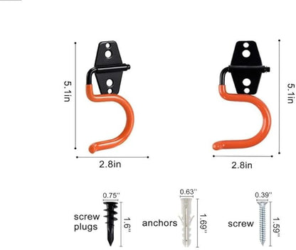 2PCS Garage Hook Heavy Duty Steel Garage Storage Hook, Heavy Duty Hook，Utility Hook and Broom and Mop Holder Wall Mount for Organizing Cleaning Tools, Mops, Garden Tools (S-Type) (Oranges)