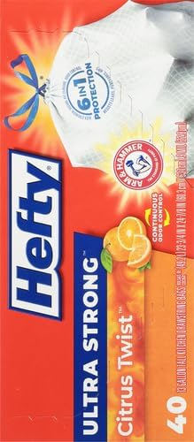Hefty Ultra Strong Trash Bags 13 Gallon | Tall Kitchen | Drawstring Closure | Odor Control | Citrus Scent | 40 Bags, Pack of 6