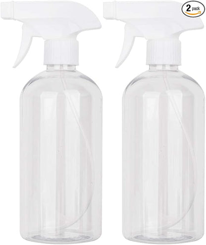 UUJOLY 17 oz Plastic Spray Bottle Trigger Empty Spray Bottles Clear Refillable Container for Water, Essential Oils, Hair, Cleaning Products, Adjustable Head Sprayer and Stream (2 Pack)