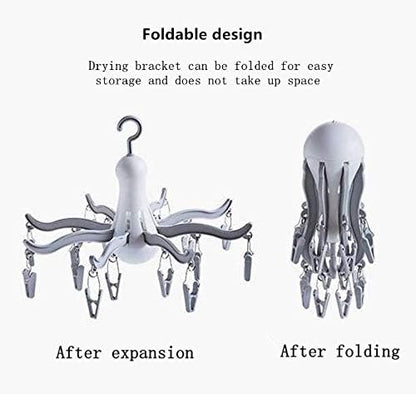 Foldable Clip and Drip Hanger/Hanging Drying Rack - 16 Clips Socks Drying Rack for Drying Underwear Clothes,Socks,Bras,Towel,Pants,Hat,Grey