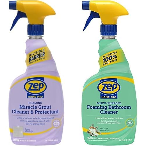 Zep Home Pro Foaming Miracle Grout Cleaner & Protectant + Multi-Purpose Foaming Bathroom Cleaner - R54206 32 Fl Oz and R53106 Fl Oz - Protect Grout and Cut Through Soap Scum and Hard Water Stains