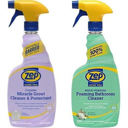 Zep Home Pro Foaming Miracle Grout Cleaner & Protectant + Multi-Purpose Foaming Bathroom Cleaner - R54206 32 Fl Oz and R53106 Fl Oz - Protect Grout and Cut Through Soap Scum and Hard Water Stains