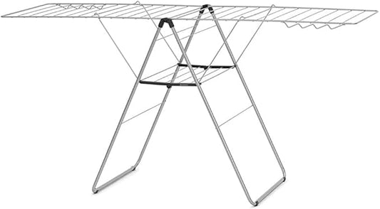 Brabantia HangOn Clothes Drying Rack | 82ft (25m) | Metallic Gray | Large Indoor Clothes Airer Laundry Stand with 2 Fold-Out Wings & Hanger Hooks, Folds Flat | Fits 2 Full Loads