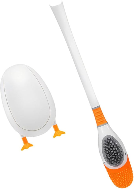Veemoon Silicone Toilet Brush and Holder with Soft Bristles, Cute Diving Bird Design, Wall-Mounted and Floor-Standing for Bathroom Cleaning Tools and Household Use, White